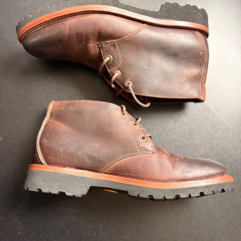 H.S. Trask leather Men Sz 9‎ Brown Chukka Ankle Boots durable Chelsea distressed - Picture 3 of 10